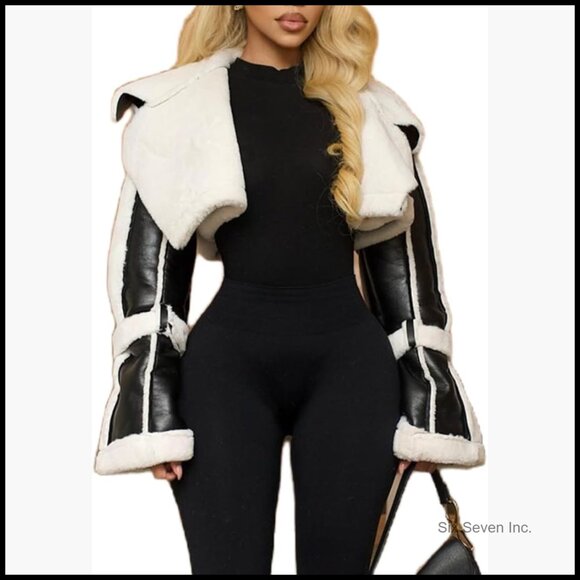 Jackets & Blazers - PU Leather Crop Jacket with Fleece Lining, Vintage Patchwork Style